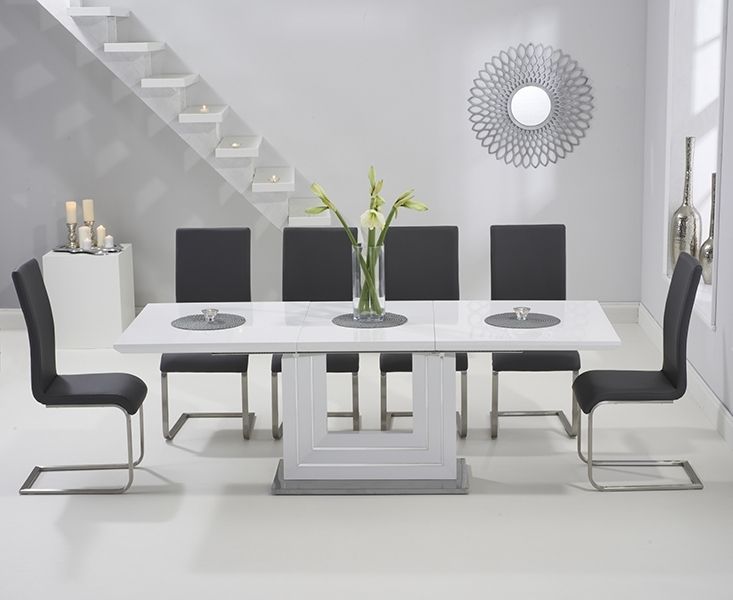 High Gloss Extending Dining Tables For Fashionable Tula 160cm White High Gloss Extending Dining Table With Malaga Chairs (Photo 8 of 20)