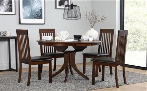 Hudson Round Dark Wood Extending Dining Table With 6 Regent Oatmeal Pertaining To Well Known Extending Dining Tables 6 Chairs (View 16 of 20)