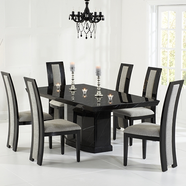 Kamila Black Marble Dining Table With 6 Chairs – Robson Furniture Regarding Well Known Black Dining Tables (Photo 1 of 20)