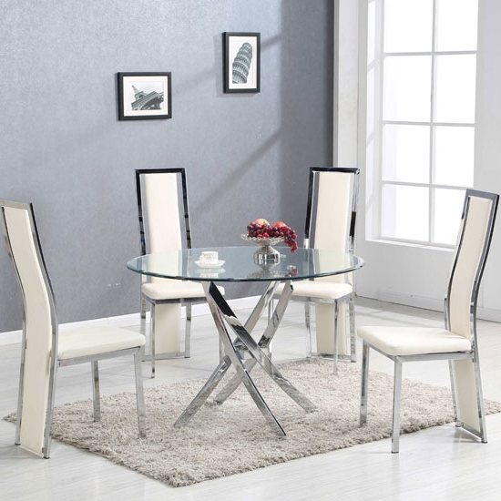 Latest Glass Dining Tables Throughout Daytona Round Glass Dining Table With 4 Collete Cream (Photo 6 of 20)