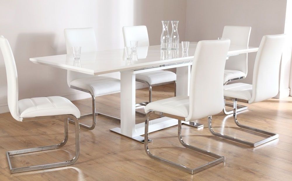 Latest Tokyo & Perth Extending White High Gloss Dining Table & 4 6 8 Chairs For White Dining Tables Sets (Photo 15 of 20)