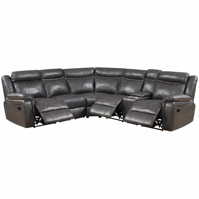 Lindell 6 Piece Top Grain Leather Reclining Sectional (Photo 8 of 15)