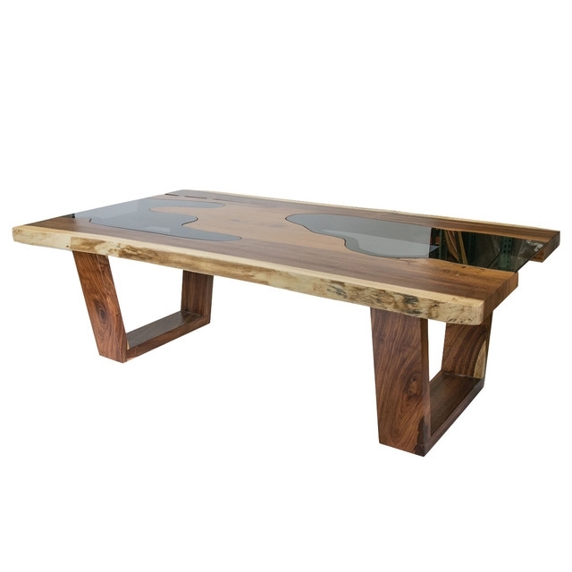 Live Edge Solid Wood Slab Dining Table With Glass Inserts With Best And Newest Curved Glass Dining Tables (Photo 15 of 20)