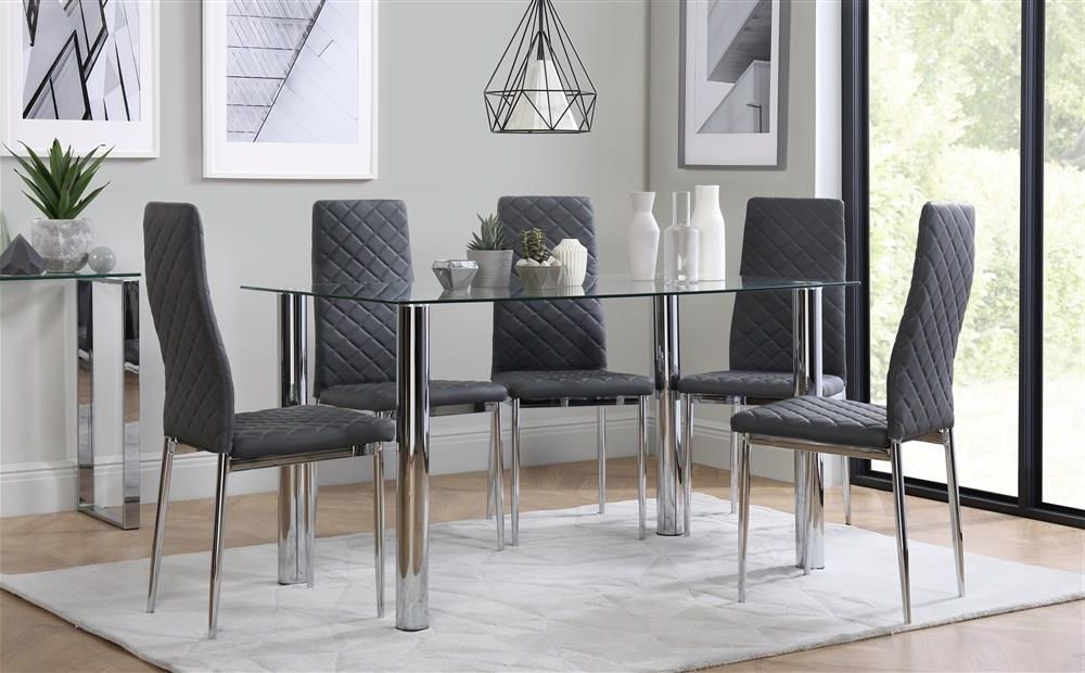 Lunar Chrome And Glass Dining Table With 4 Renzo Grey Chairs Only Regarding Most Recently Released Dining Room Chairs Only (Photo 1 of 20)