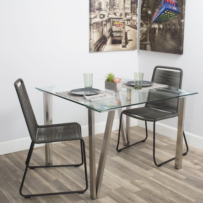 Lyca Brushed Stainless Steel Tempered Glass Square Dining Table (Photo 14 of 20)