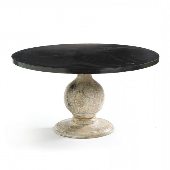 Matson Black Steel Round Dining Table With Cream Wood Base Regarding Famous Dark Round Dining Tables (View 5 of 20)