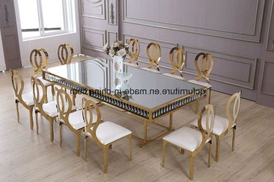 Mirror Glass Dining Tables Intended For Most Up To Date China Wedding Decoration Golden Frame Mirror Glass Top 12 Seater (View 11 of 20)