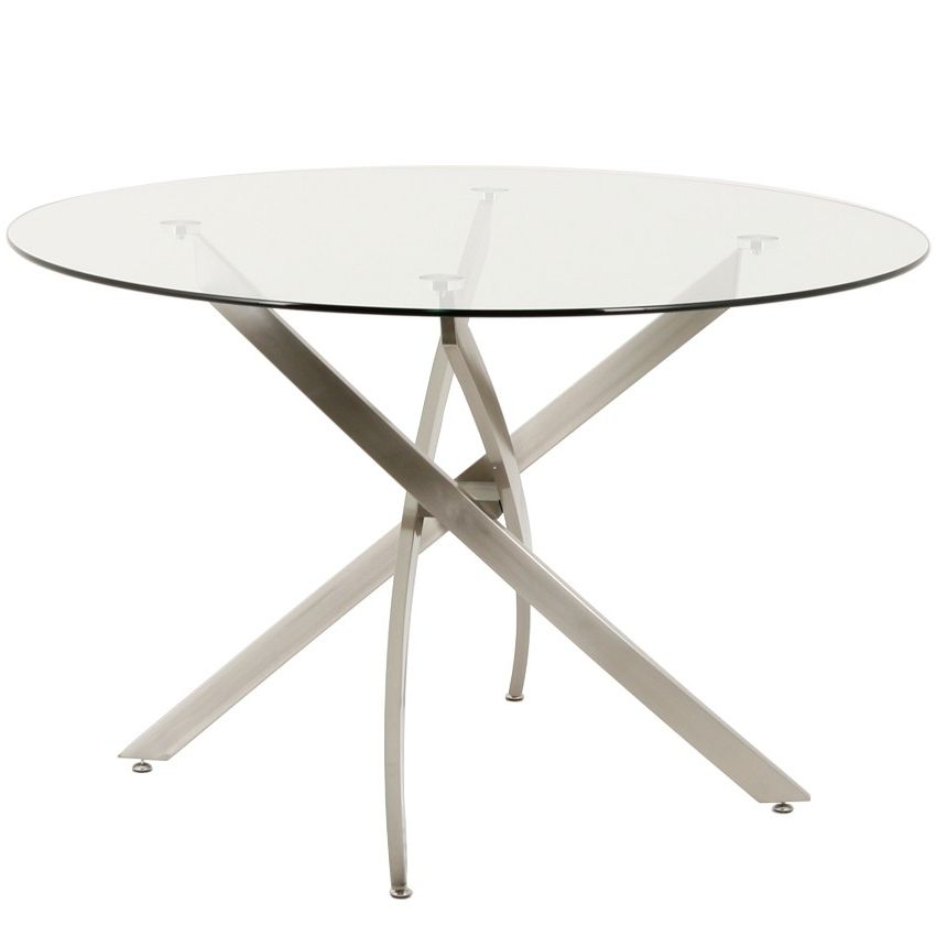 Modern 48" Round Glass Dining Table Inside Widely Used Brushed Metal Dining Tables (View 17 of 20)