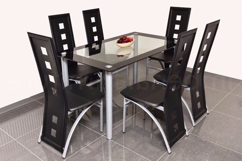 Modern Glass Dining Table And Chairs Set – Square Cut Outs Bargain For Preferred Square Black Glass Dining Tables (Photo 11 of 20)