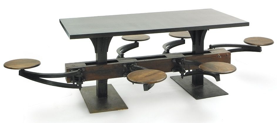 Most Current Lunchroom Dining Table – Phag Intended For Dining Tables With Attached Stools (Photo 5 of 20)