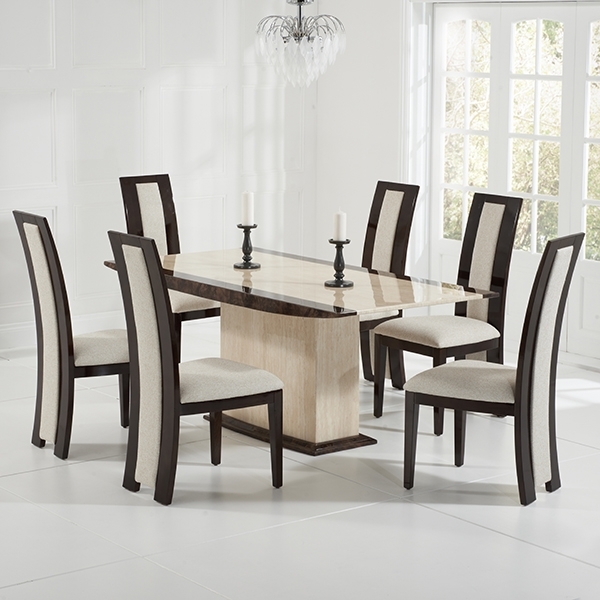 Most Current Marble Dining Chairs Pertaining To Alberto Cream Marble 6 Seater Dining Set – Robson Furniture (Photo 18 of 20)