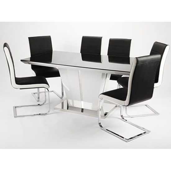 Most Popular Black High Gloss Dining Tables In Memphis High Gloss Dining Table With Glass Top And 6 Chairs (View 9 of 20)