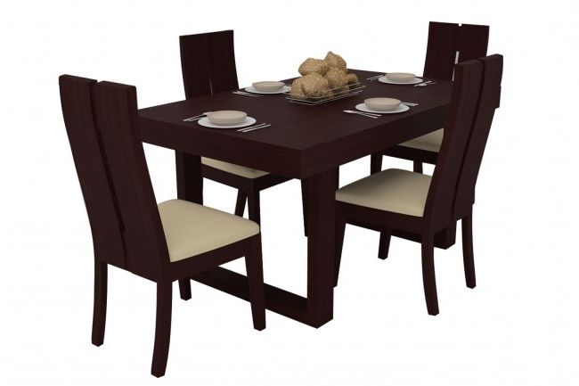 Most Popular Mahogany Dining Tables And 4 Chairs Inside Avila Mahogany Dining Table Set 4 Seater (teak Wood) – Adona Adona Woods (View 13 of 20)