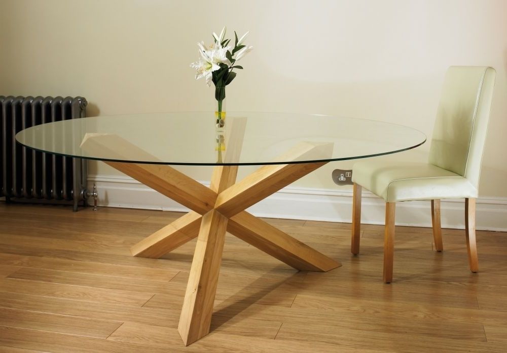 Most Popular Oak And Glass Dining Tables Pertaining To Buy Tfw New Court Solid Oak Glass Round Dining Table – Pedestal (Photo 2 of 20)