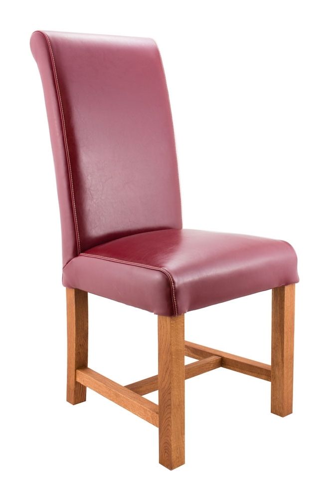 Most Popular Titan Claret Red Leather Scroll Back Dining Chairs Intended For Red Leather Dining Chairs (View 4 of 20)