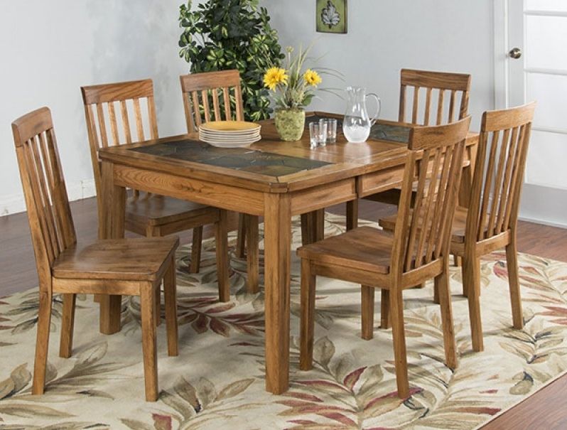 Most Recent Oak Dining Tables Sets Within Oak Dining Sets Arizona Rustic Oak Slate Top Dining Table Set W/  (View 20 of 20)