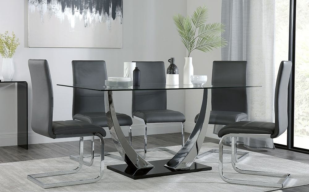 Most Recently Released Perth Glass Dining Tables In Peake & Perth Black High Gloss And Glass Dining Table & 4 6 Chairs (Photo 3 of 20)