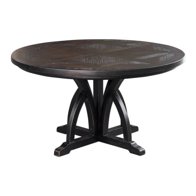 Most Up To Date 6 Seat Round Dining Tables Regarding Elegant Black Wood Diamond Arch Round Dining Table (View 15 of 20)