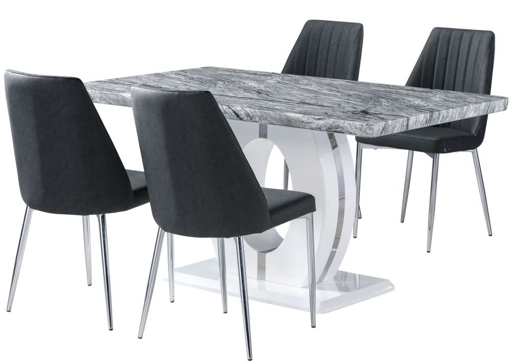 Most Up To Date Buy Shankar Marble Effect Top Rectangular Dining Set With 4 Odeon Throughout Marble Effect Dining Tables And Chairs (View 19 of 20)