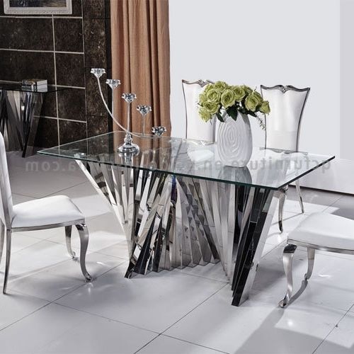 Most Up To Date China 2018 Modern Latest Mirror Glass Top Dining Table With Metal Throughout Mirror Glass Dining Tables (Photo 10 of 20)