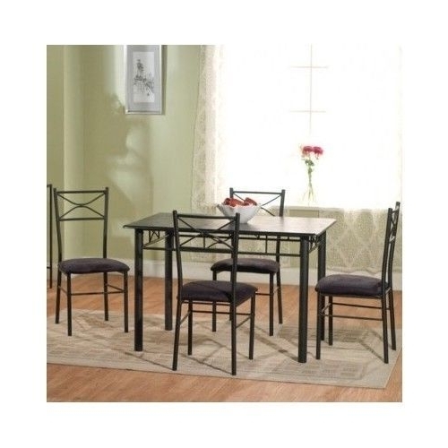 Newest 5 Piece Dining Room Set Black Upholstered Chair Table Wood Metal Intended For Valencia 5 Piece Round Dining Sets With Uph Seat Side Chairs (View 13 of 20)