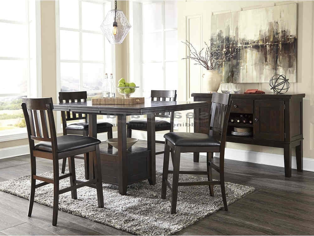 Newest Ashley D596 Haddigan Dark Brown Pub Table Set – Seaboard Bedding Inside Valencia 4 Piece Counter Sets With Bench & Counterstool (Photo 16 of 20)