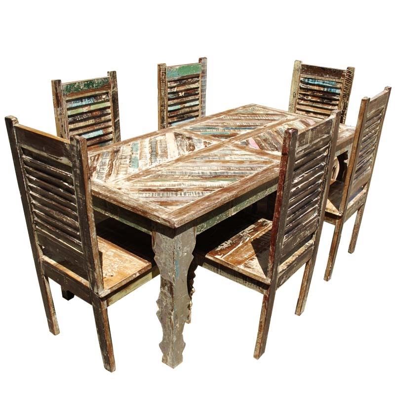 Newest Cheap Reclaimed Wood Dining Tables Within Tucson Rainbow Reclaimed Wood Dining Table & Shutter Back Chair Set (Photo 18 of 20)