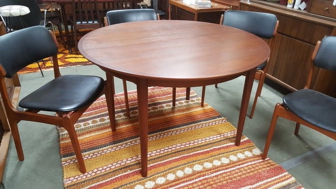 Newest Danish Modern Round Teak Dining Table With 2 Large Extensions For Round Teak Dining Tables (View 9 of 20)