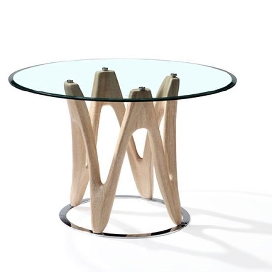 Newest Dunic Glass Dining Table Round In Sonoma Oak And Chrome Intended For Oak And Glass Dining Tables (View 5 of 20)