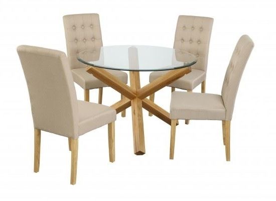 Newest Oak Glass Dining Tables Intended For Solid Oak Glass Dining Table Set & 4 Padded Luxury Contemporary (View 17 of 20)