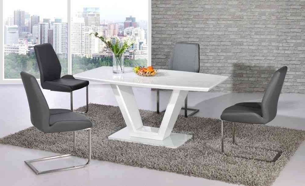 Newest White Glass High Gloss Dining Table And 6 Grey Chairs  Homegenies Inside White Gloss And Glass Dining Tables (View 7 of 20)
