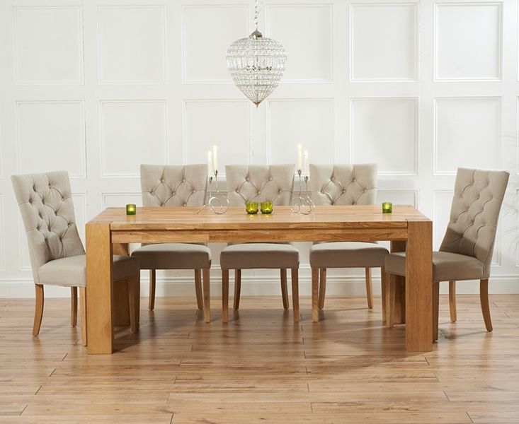 Oak Dining Tables And Fabric Chairs Inside Favorite Madrid 240cm Solid Oak Dining Table With Anais Fabric Chairs (Photo 1 of 20)