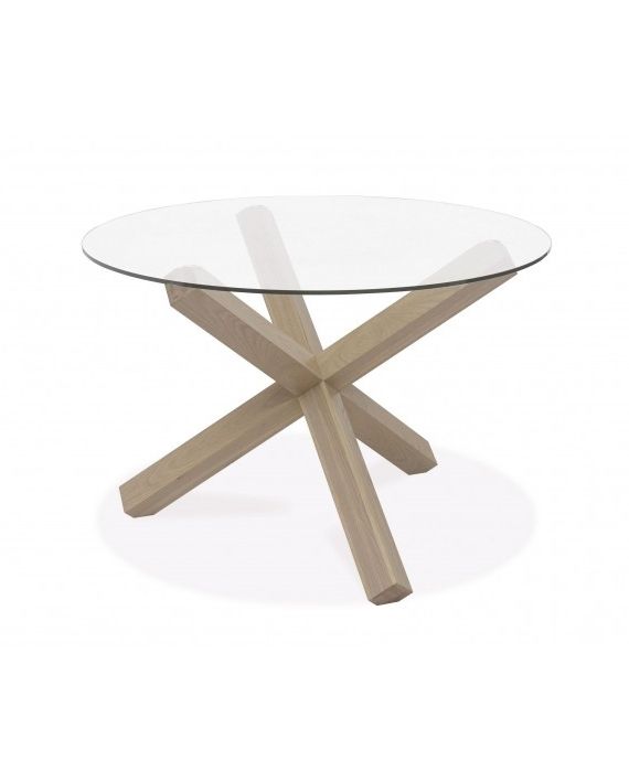 Oak Glass Top Dining Tables Inside Well Known Turin Dining Table – Circular Glass Top – Aged Oak (View 16 of 20)