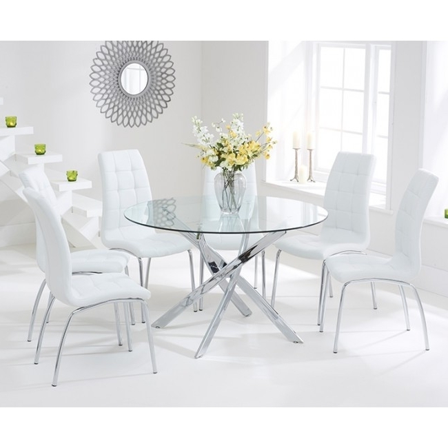 Oddess White Dining Set Circular Glass Dining Table And 4 Chairs For Well Known Cheap Glass Dining Tables And 4 Chairs (Photo 19 of 20)