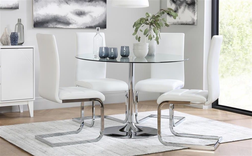 Orbit & Perth Round Glass & Chrome Dining Table And 4 Chairs Set For Popular Perth Glass Dining Tables (View 9 of 20)