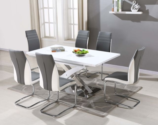 Pescara Glass Dining Table Set And 6 Upholstered Padded Faux Leather Throughout 2017 Grey Glass Dining Tables (Photo 20 of 20)