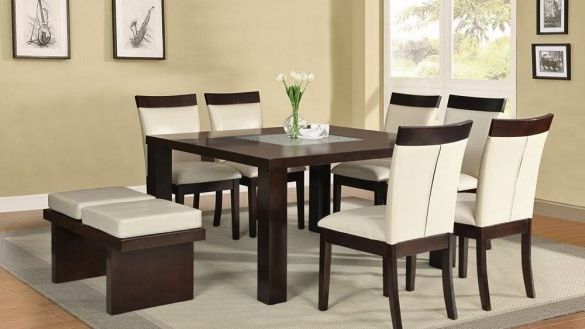 Popular Dark Wood Square Dining Tables Throughout Amusing Square Dining Table Of Dark Wood Glass Legs Seats 6  (View 14 of 20)