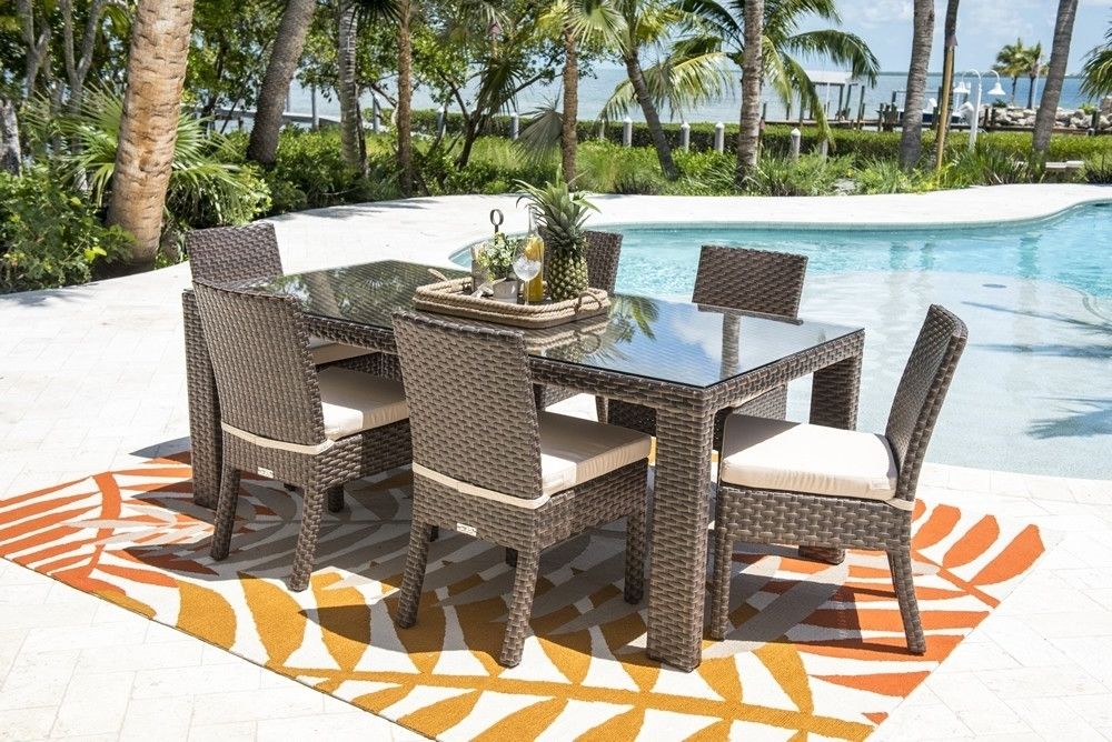 Popular Hospitality Rattan Fiji 7 Piece Wicker Dining Set – Modern Wicker For Gavin 7 Piece Dining Sets With Clint Side Chairs (Photo 15 of 20)