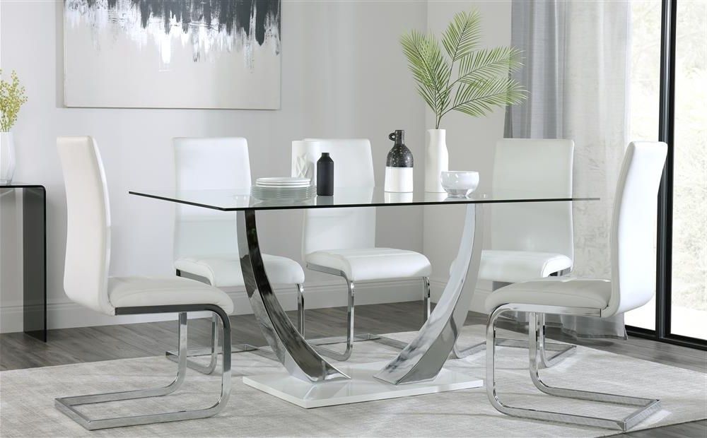 Preferred Perth Glass Dining Tables Regarding Peake Glass And Chrome Dining Table (white Gloss Base) With 4 Perth (Photo 5 of 20)