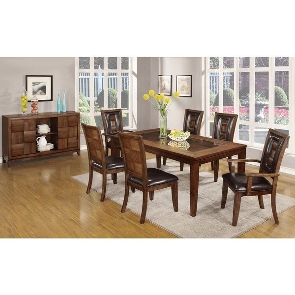 Preferred Shop Calais 7 Piece Parquet Finish Solid Wood Dining Table With 6 Inside Parquet 6 Piece Dining Sets (Photo 1 of 20)