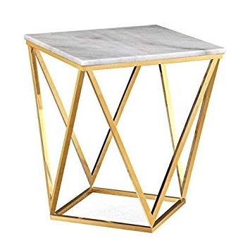 Recent Carly Triangle Tables Pertaining To Amazon: Leopold White Marble Side Table: Home & Kitchen (Photo 3 of 20)