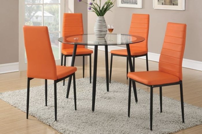 Retro Style 5pcs. Metal Round Dining Table Set In Orange With Regard To Latest Retro Glass Dining Tables And Chairs (Photo 13 of 20)