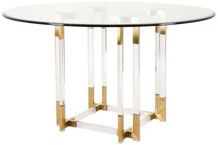 Round Acrylic Dining Tables With Regard To Most Current Koryn Round Glass Gold Acrylic Dining Table (View 3 of 20)
