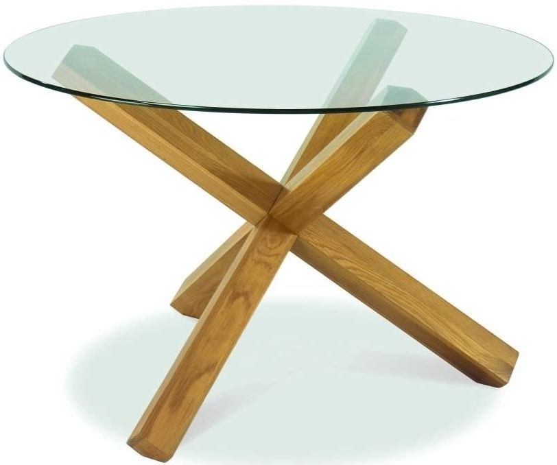Round Glass And Oak Dining Tables Pertaining To Well Liked Buy Bentley Designs Lyon Oak Glass Top Round Dining Table – Dia (View 7 of 20)