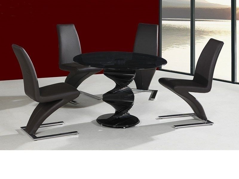 Round Twirl Glass Dining Table And 4 Chairs In Black – Homegenies Within Most Popular Smoked Glass Dining Tables And Chairs (Photo 10 of 20)