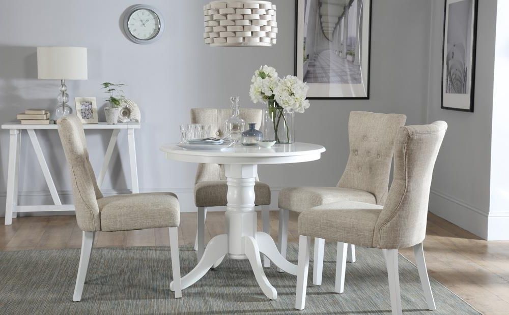 Round White Dining Tables Within Most Recently Released Kingston Round White Dining Table With 4 Bewley Oatmeal Chairs Only (Photo 8 of 20)