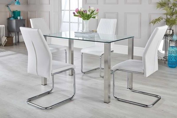 Salerno Dining Table & White Chairs Set – Free Delivery (View 6 of 20)