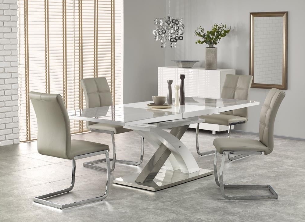 Sandor 2 160 220cm Grey Glass & White High Gloss Modern Extendable With Regard To 2017 High Gloss Extendable Dining Tables (Photo 1 of 20)