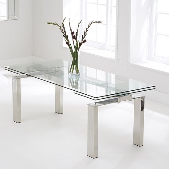 Sandro Glass Extendable Dining Table In Clear With Chrome Within 2017 Glass Folding Dining Tables (Photo 1 of 20)