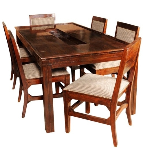 Sheesham Wood Dining Tables With Regard To Most Recently Released Olida Sheesham Wood Dining Table With Six Upholstered Chairs (View 4 of 20)